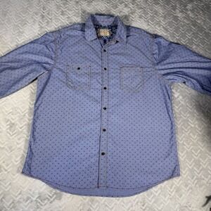 Vintage Italia c1958 Mens Button Up Shirt XL Blue Long Sleeve Ditsy Floral Print